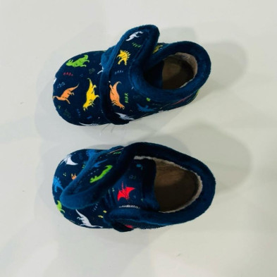 Zapatilla de casa bota y velcro - DINOS - azul marino