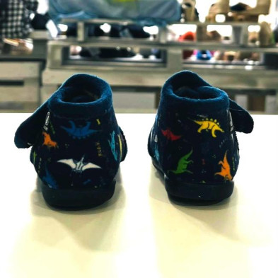 Zapatilla de casa bota y velcro - DINOS - azul marino