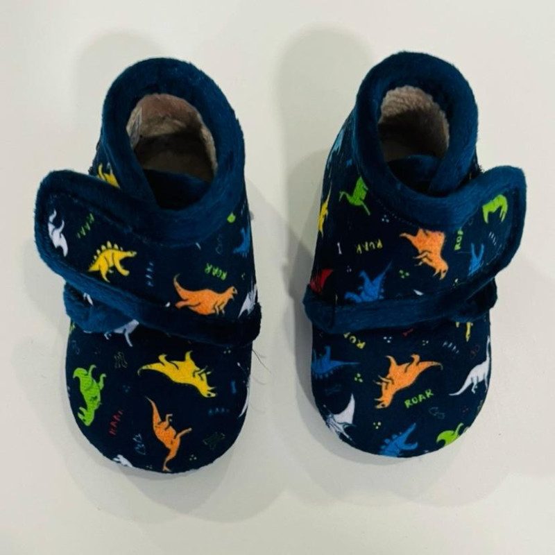 Zapatilla de casa bota y velcro - DINOS - azul marino