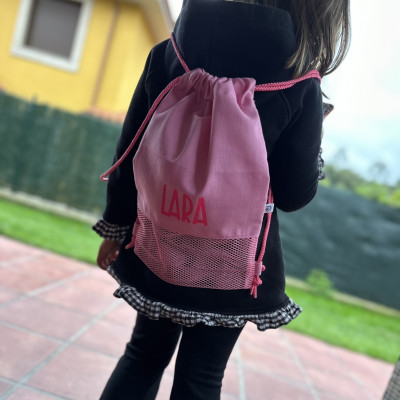 Mochila MESH + ROSA liso- MINI - rosa flúor