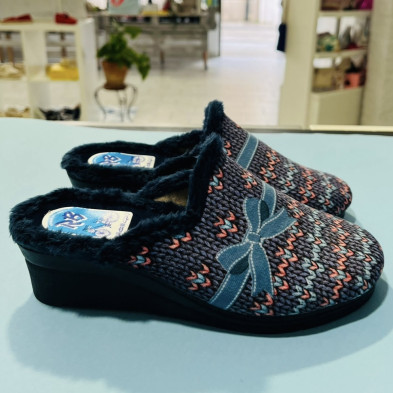 Zapatillas de casa LAZO - descalza con cuña alta - azul marino