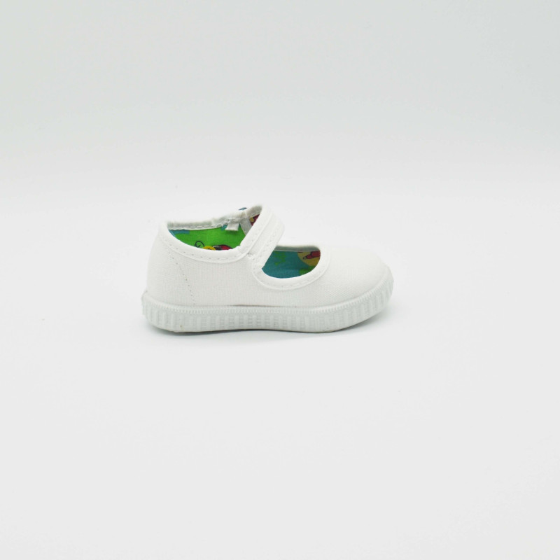 Mercedita infantil en loneta blanca con suela blanca