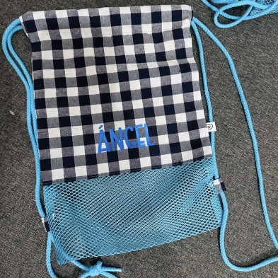 Mochila MINI MESH azul fluor + vichy azul