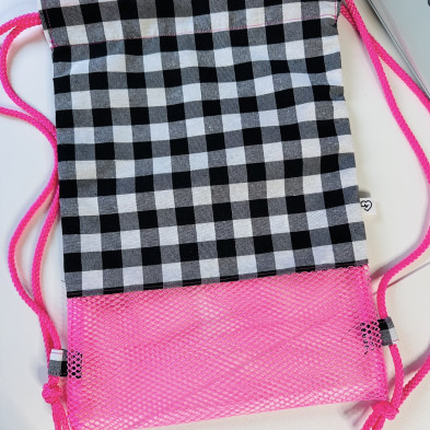 Mochila MINI MESH rosa fluor + vichy negro