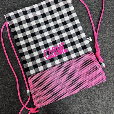 Mochila MINI MESH rosa fluor + vichy negro