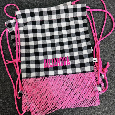 Mochila MINI MESH rosa fluor + vichy negro