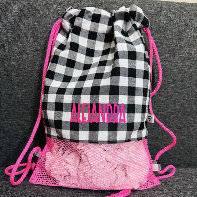 Mochila MINI MESH rosa fluor + vichy negro