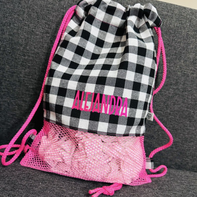 Mochila MINI MESH rosa fluor + vichy negro