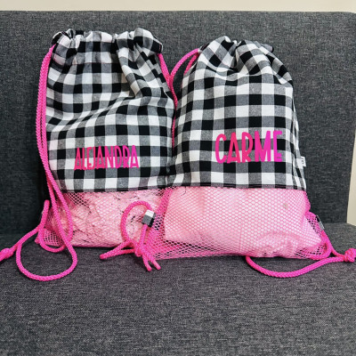 Mochila MINI MESH rosa fluor + vichy negro