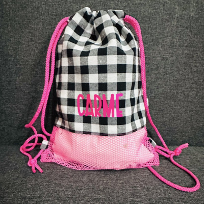 Mochila MINI MESH rosa fluor + vichy negro