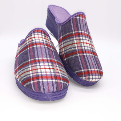 Zapatilla de casa descalza - cuña - cuadro morado