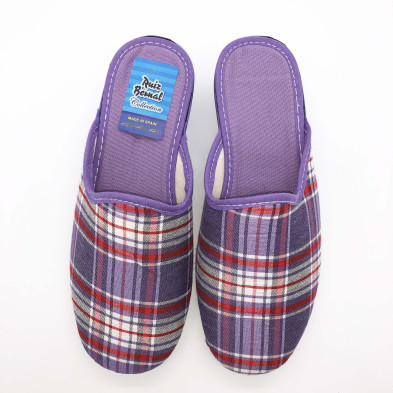 Zapatilla de casa descalza - cuña - cuadro morado