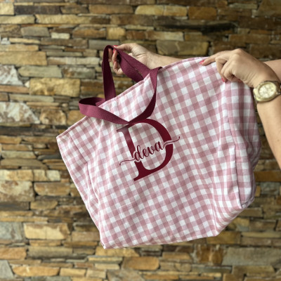 Totebag XL MARVE vichy rosa - personalizable