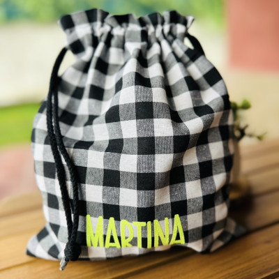 Bolsa de merienda - MARVE vichy negro - personalizable