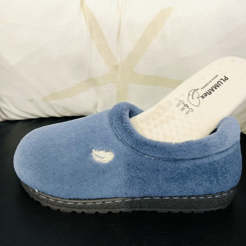 Zapatilla de casa DUNA Plumaflex - azul - cerrada