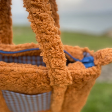 Bolso TEDDY - borreguillo camel + vichy azul - personalizable