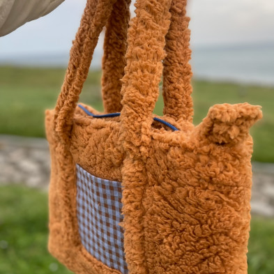 Bolso TEDDY - borreguillo camel + vichy azul - personalizable