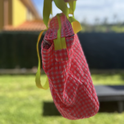 Totebag MARVE - rosa fluor + flor fluor - personalizable