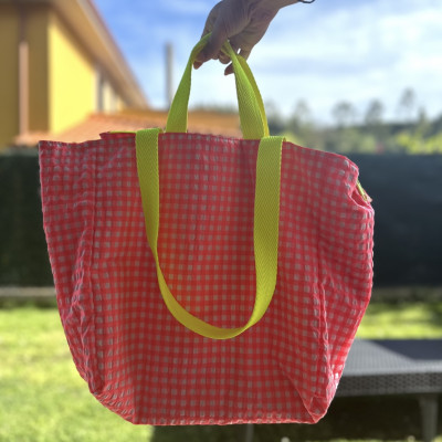 Totebag MARVE - rosa fluor + flor fluor - personalizable