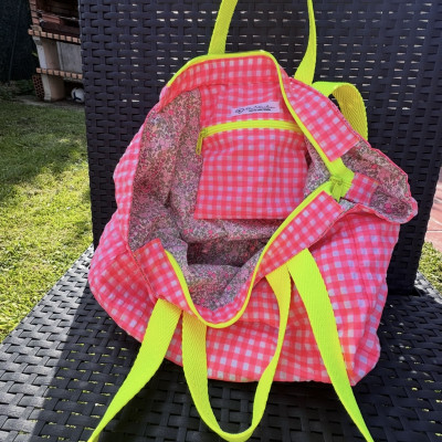 Totebag MARVE - rosa fluor + flor fluor - personalizable