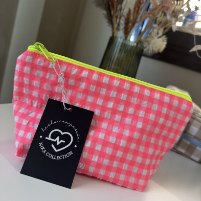 Neceser PYRA talla M- vichy rosa fluor + flores rosa fluor - personalizable