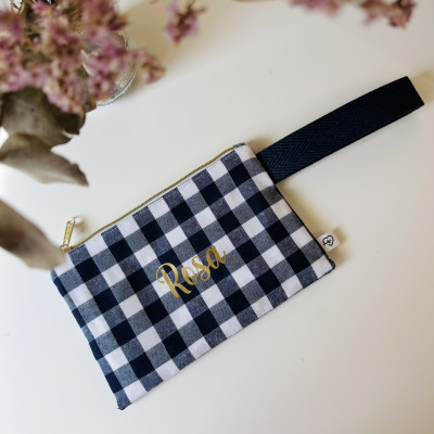 Neceser plano con asa MARVE vichy azul + oro