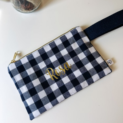 Neceser plano con asa MARVE vichy azul + oro