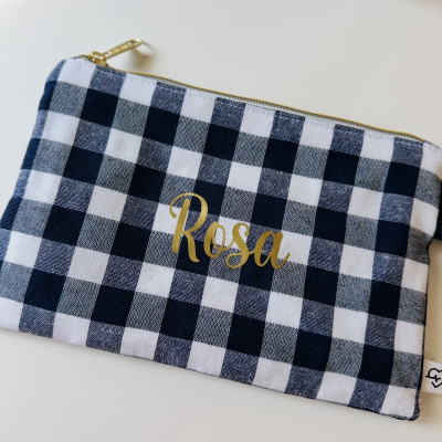 Neceser plano con asa MARVE vichy azul + oro