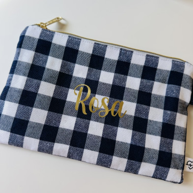 Neceser plano con asa MARVE vichy azul + oro