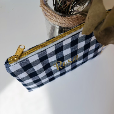 Neceser plano con asa MARVE vichy azul + oro