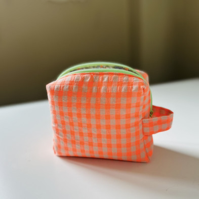 Neceser BOX talla S - vichy naranja fluor + flores naranja fluor - personalizable
