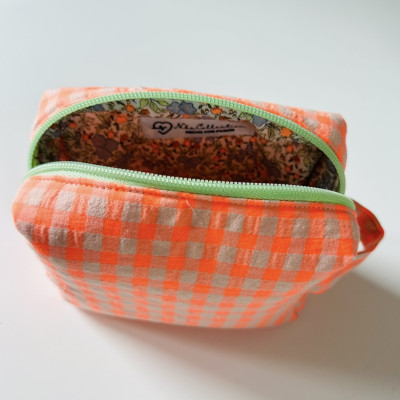 Neceser BOX talla S - vichy naranja fluor + flores naranja fluor - personalizable