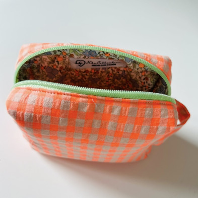 Neceser BOX talla S - vichy naranja fluor + flores naranja fluor - personalizable