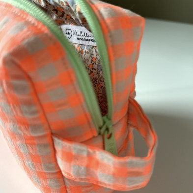 Neceser BOX talla S - vichy naranja fluor + flores naranja fluor - personalizable