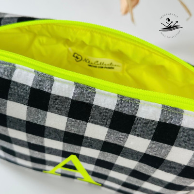 Neceser BOX talla L - vichy negro + impermeable amarillo fluor