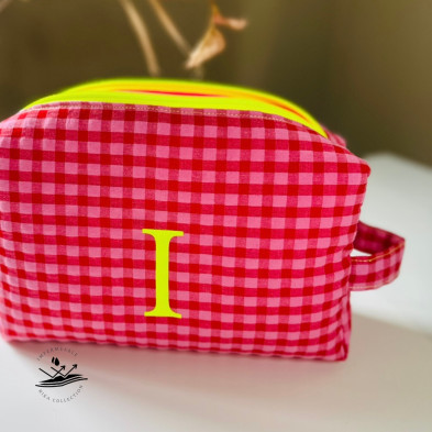 Neceser BOX talla L - vichy rosa rojo y amarillo flúor - impermeable interior rosa flúor