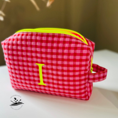 Neceser BOX talla L - vichy rosa rojo y amarillo flúor - impermeable interior rosa flúor