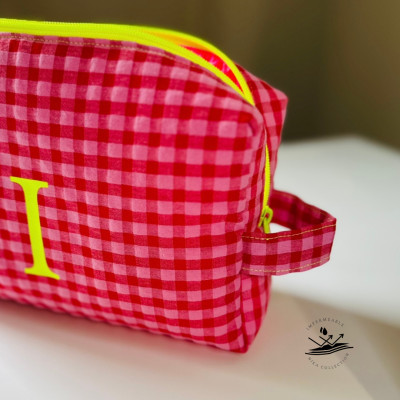 Neceser BOX talla L - vichy rosa rojo y amarillo flúor - impermeable interior rosa flúor