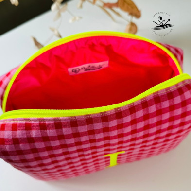 Neceser BOX talla L - vichy rosa rojo y amarillo flúor - impermeable interior rosa flúor