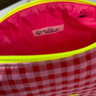 Neceser BOX talla L - vichy rosa rojo y amarillo flúor - impermeable interior rosa flúor
