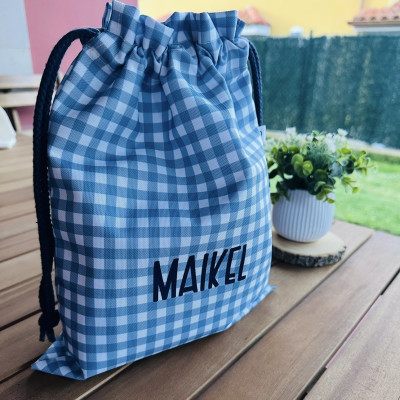 Bolsa de merienda impermeable - MARVE vichy azul - personalizable