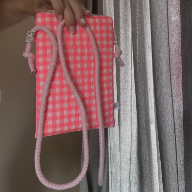 Mini bolso plano MARVE vichy rosa flúor - personalizable