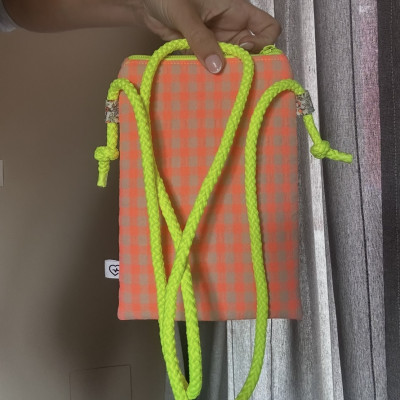 Mini bolso plano MARVE vichy Naranja flúor - personalizable