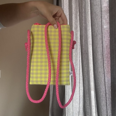 Mini bolso plano MARVE vichy Amarillo flúor - personalizable