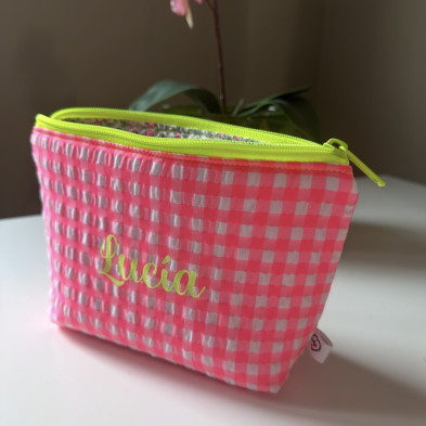 Neceser PYRA talla M- vichy rosa fluor + flores rosa fluor - personalizable