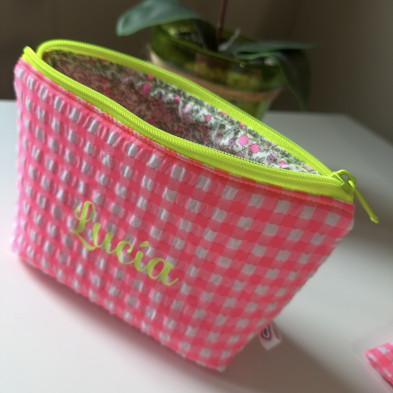 Neceser PYRA talla M- vichy rosa fluor + flores rosa fluor - personalizable