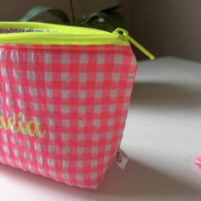 Neceser PYRA talla M- vichy rosa fluor + flores rosa fluor - personalizable