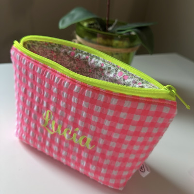 Neceser PYRA talla M- vichy rosa fluor + flores rosa fluor - personalizable