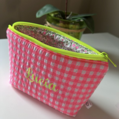 Neceser PYRA talla M- vichy rosa fluor + flores rosa fluor - personalizable