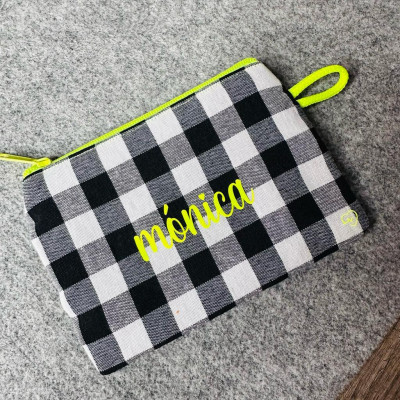 Monedero MARVE XL - vichy rosa fluor + flores